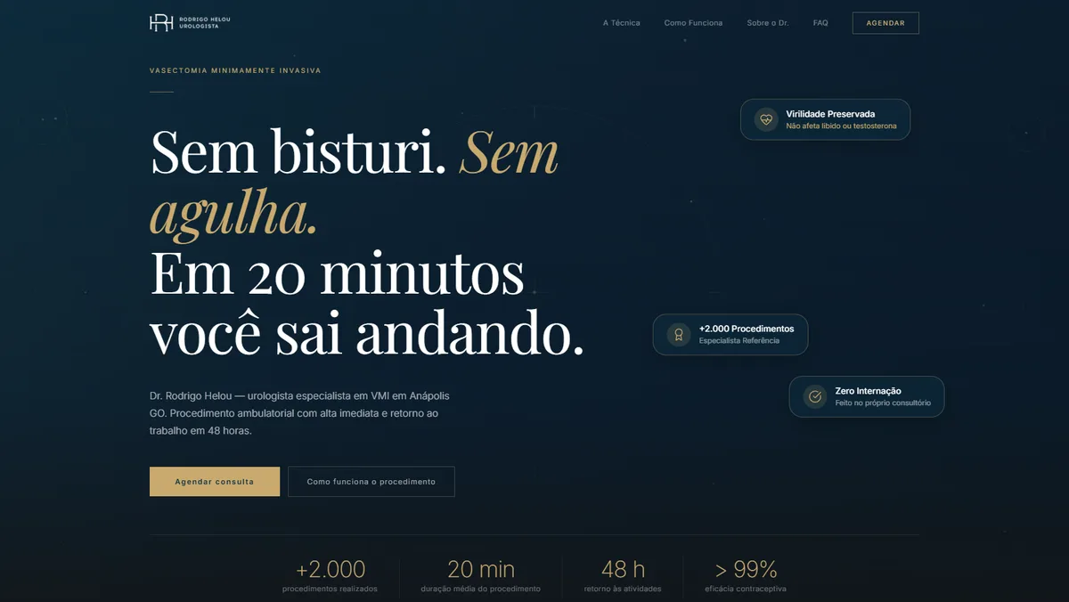 Projeto Vasectomia — Dr. Rodrigo Helou desenvolvido pela Odisseia Design